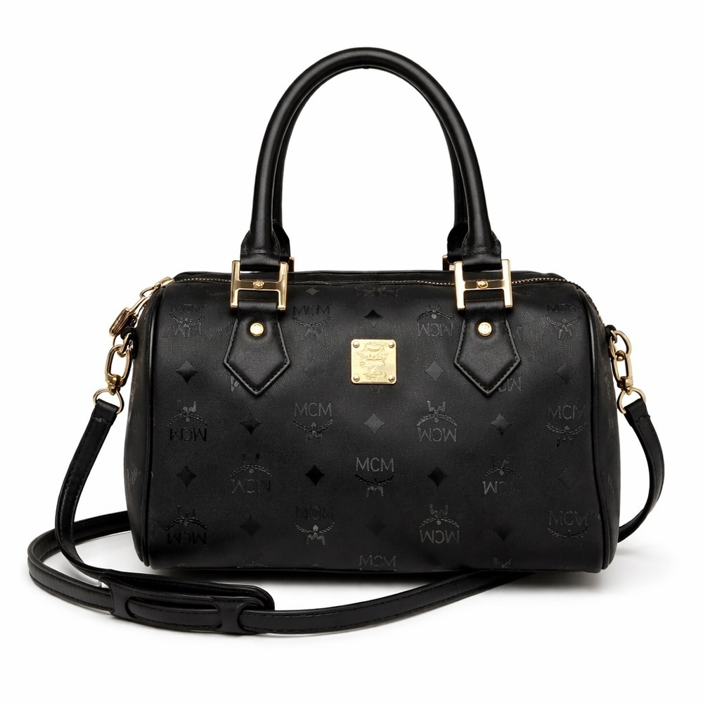 Mcm Nylon Monogram Boston Bag Black